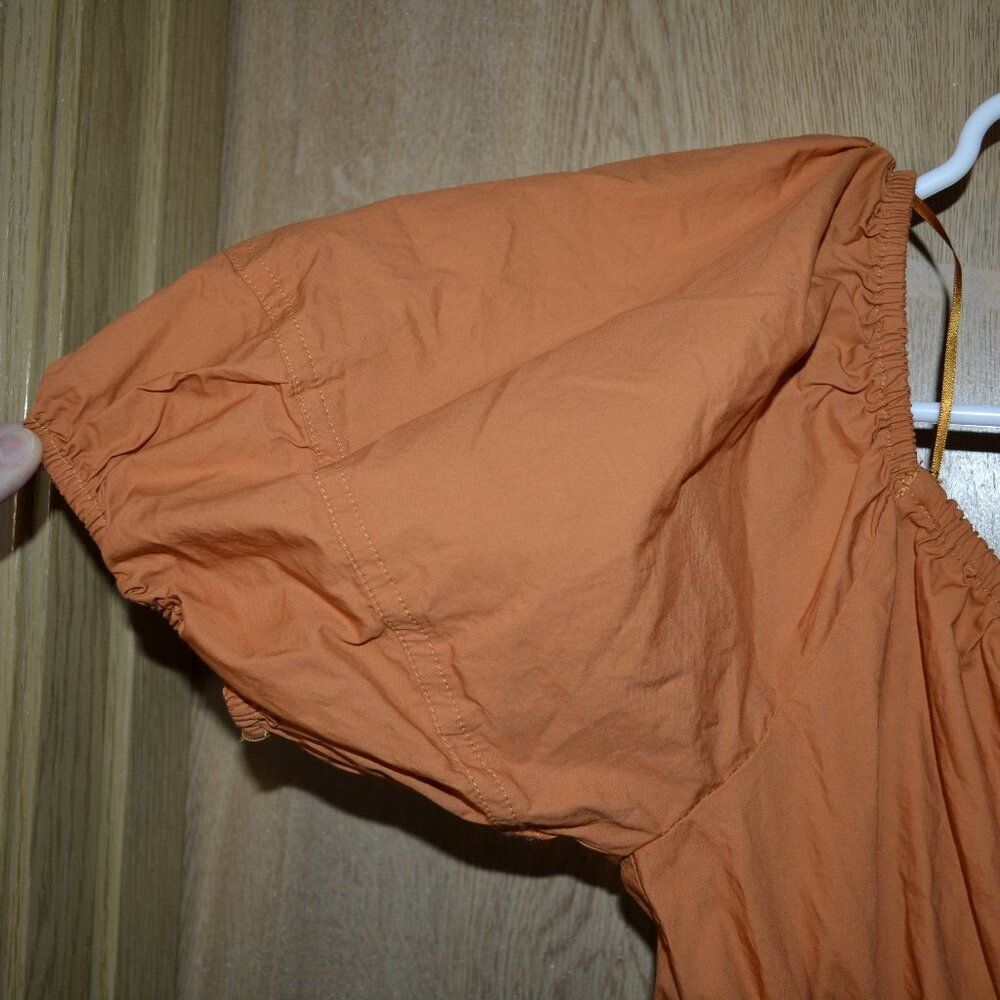 Skies Are Blue 100% Cotton Orange Puff‑Sleeve Tiered Midi Ren Faire Summer Dress - Picture 6 of 12